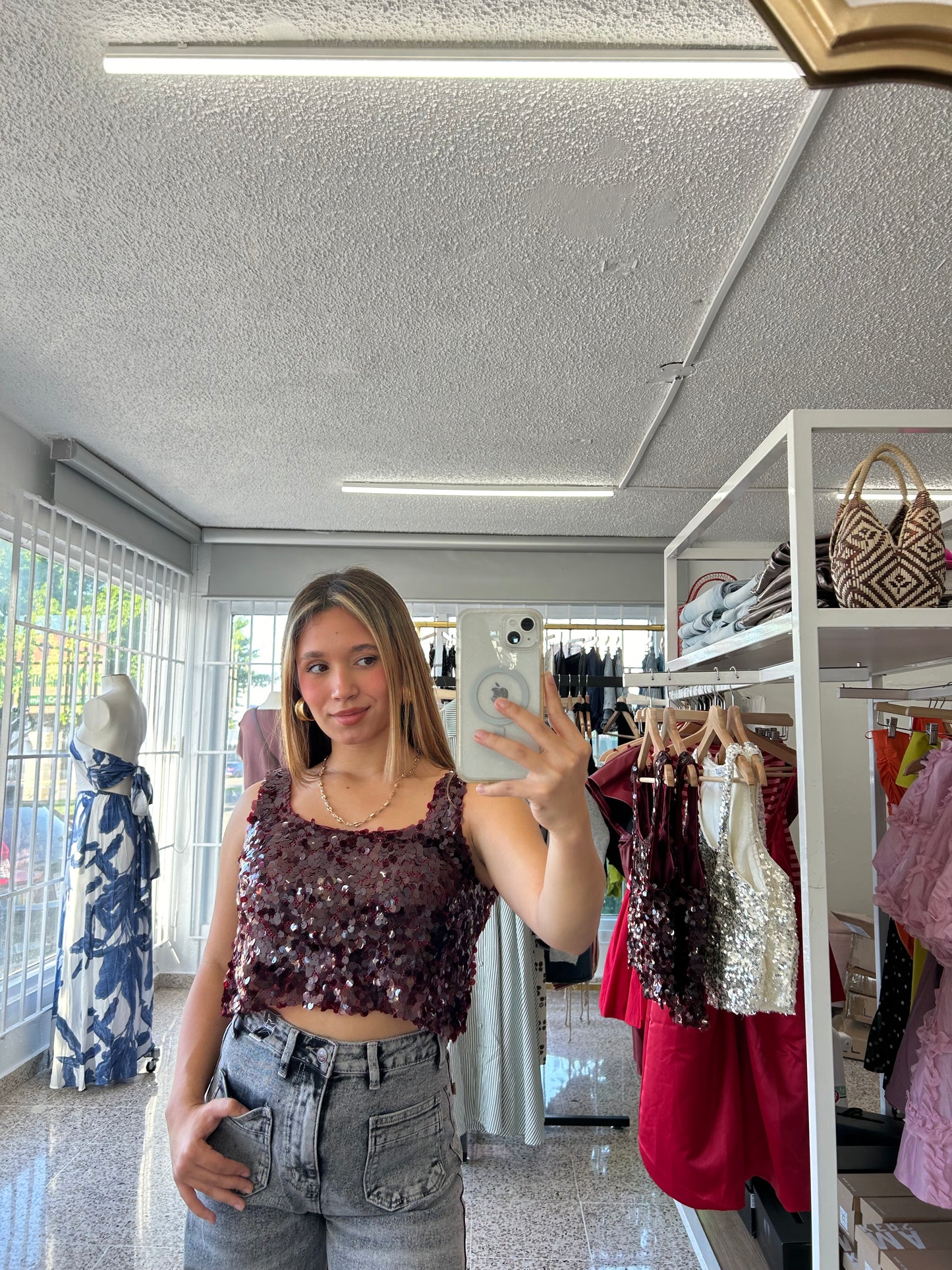 Ruby sequin top