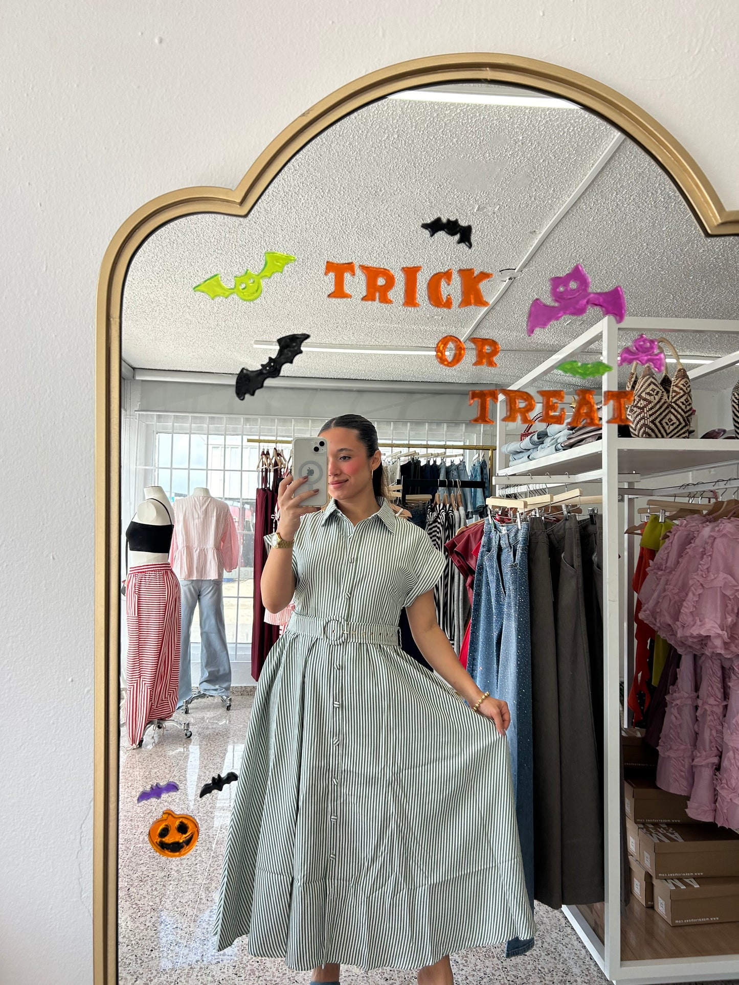 Green stripe maxi dress