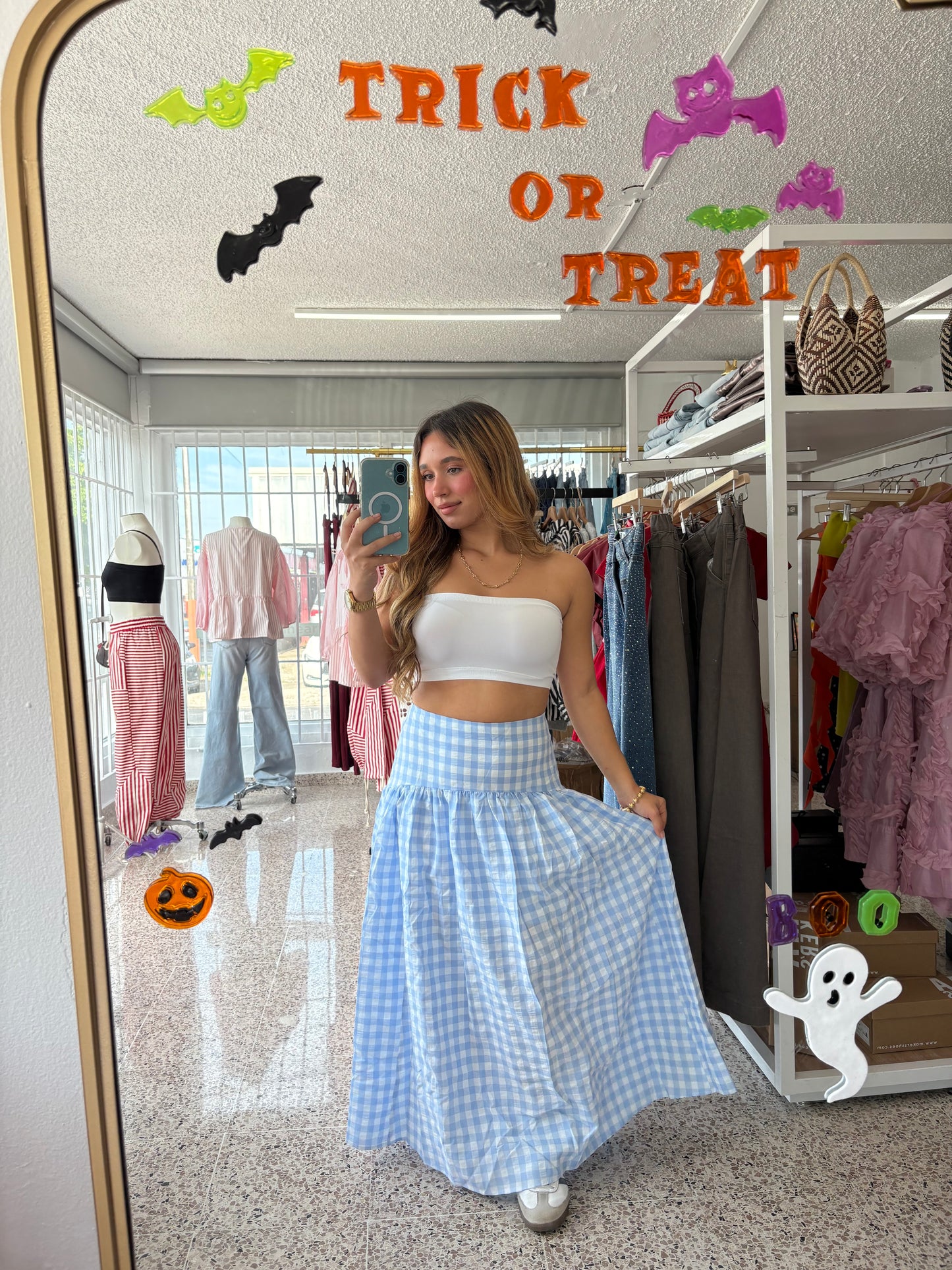 Blue gingham skirt