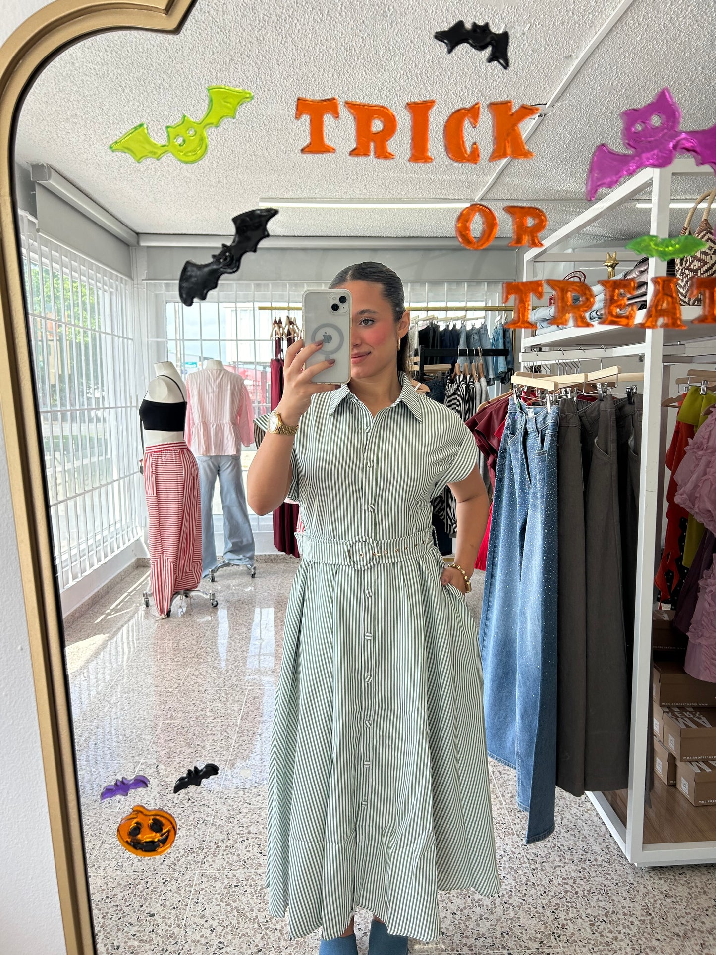 Green stripe maxi dress