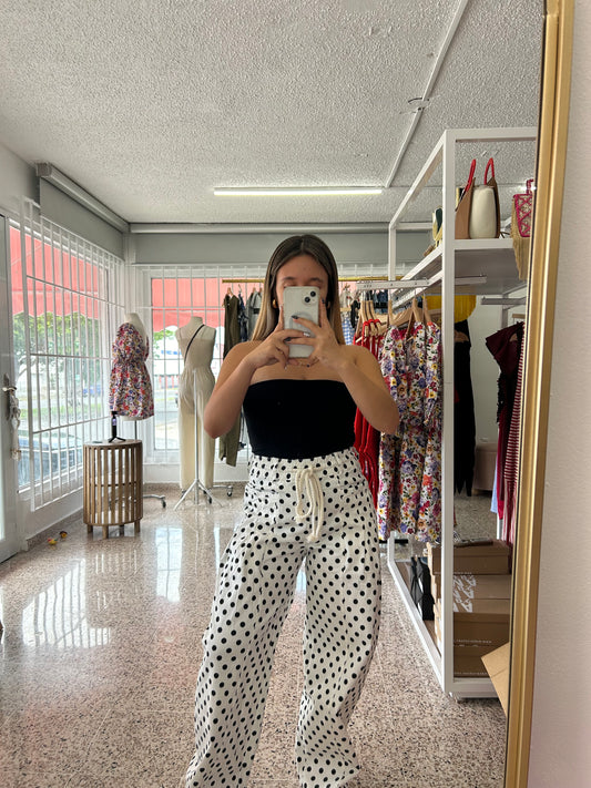 Polka dot white barrel pants