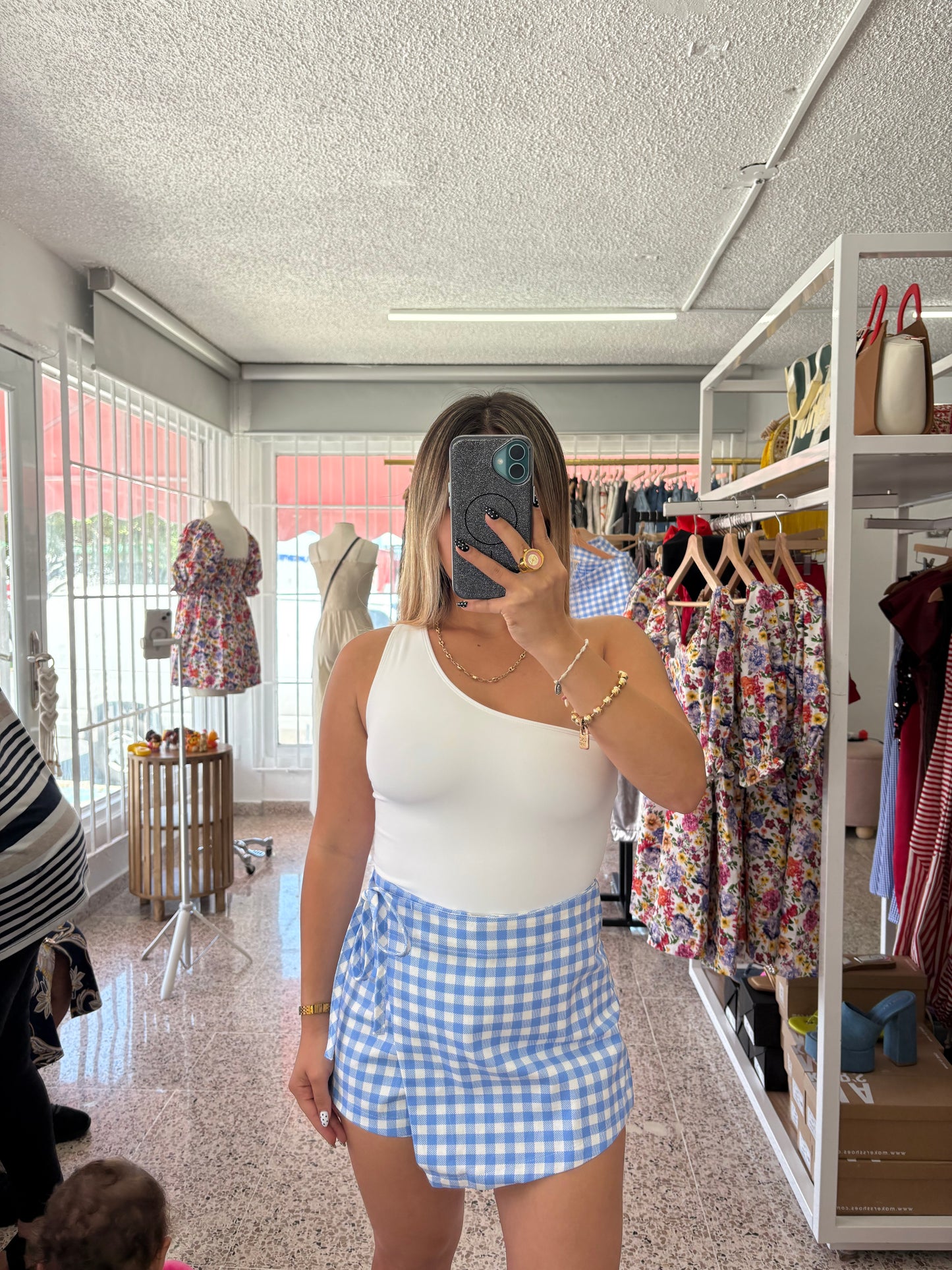 Light blue gingham skort