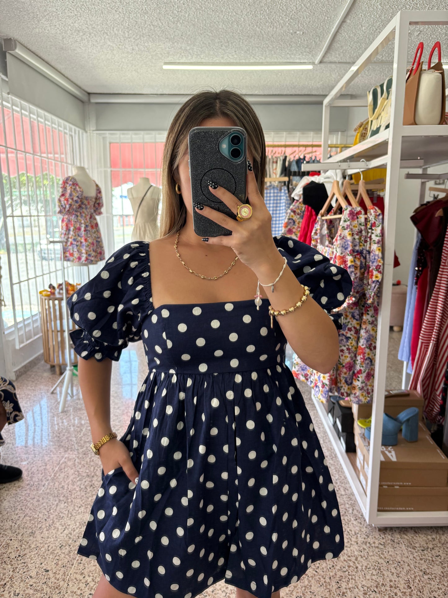 Navy Blue Polka Dot Romper