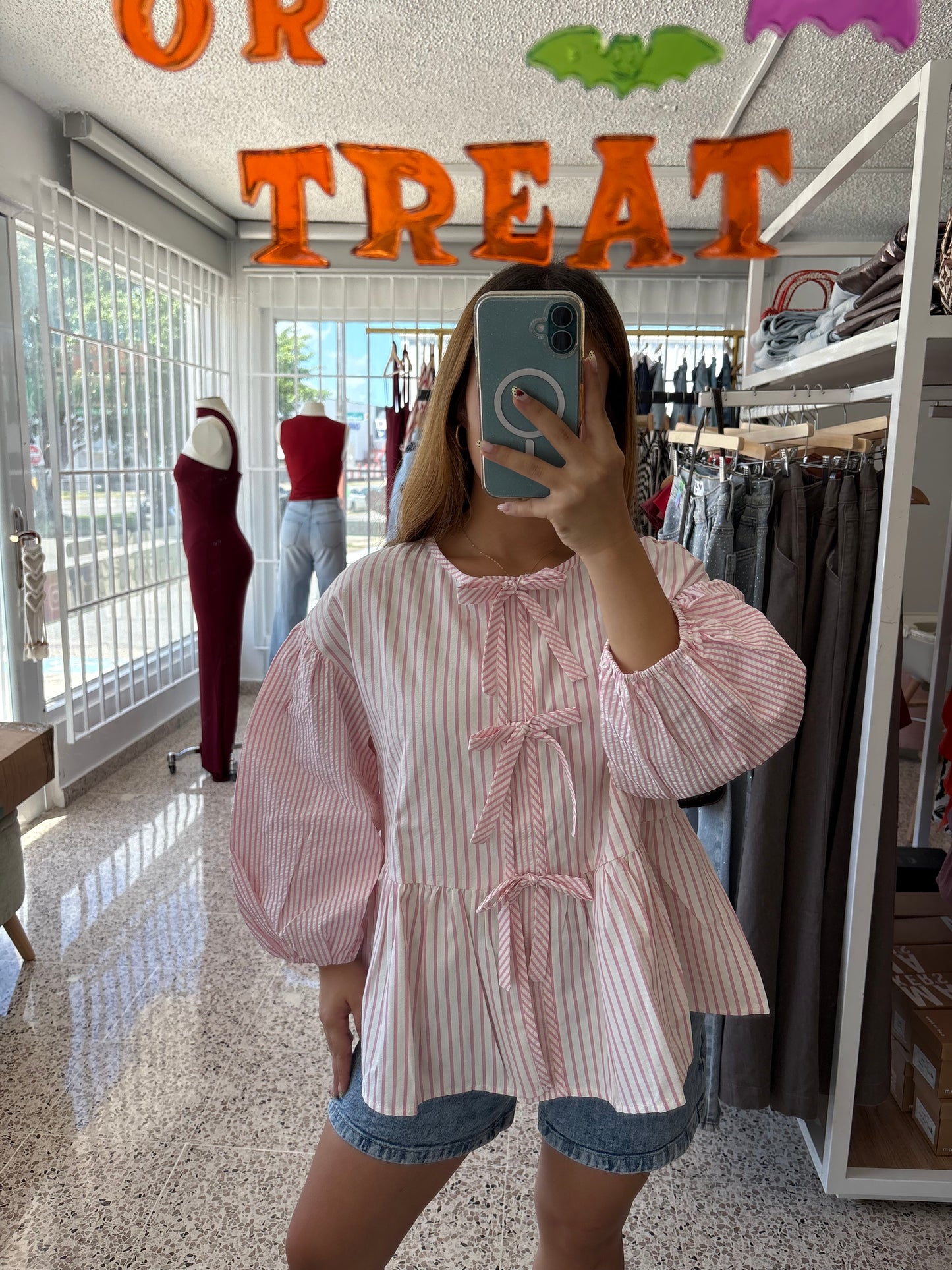 pink stripe top