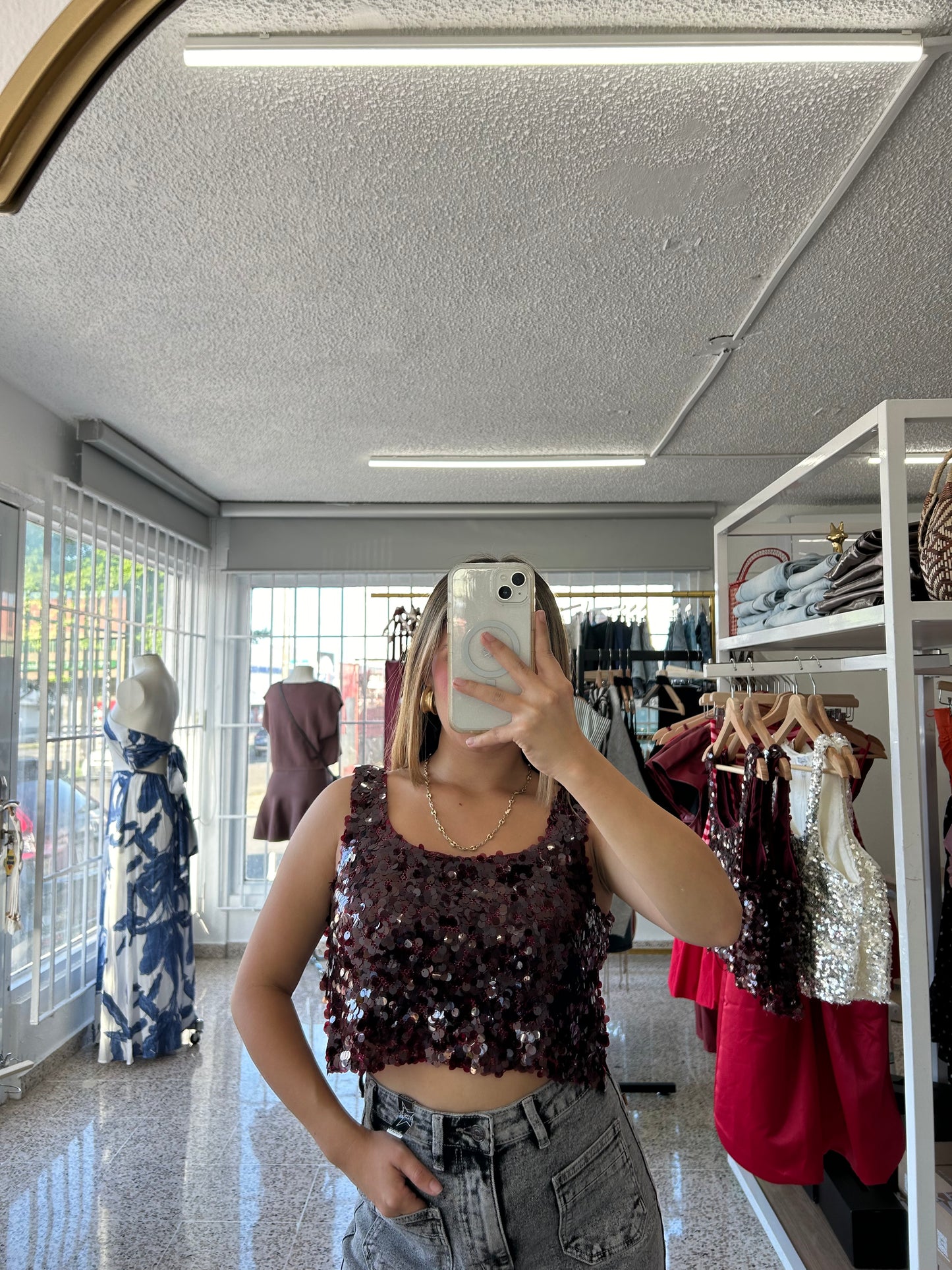 Ruby sequin top