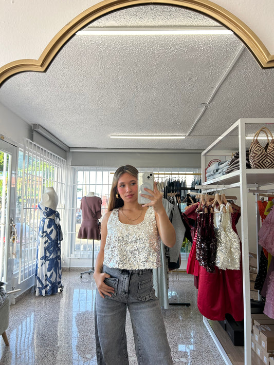 Silver sequin top
