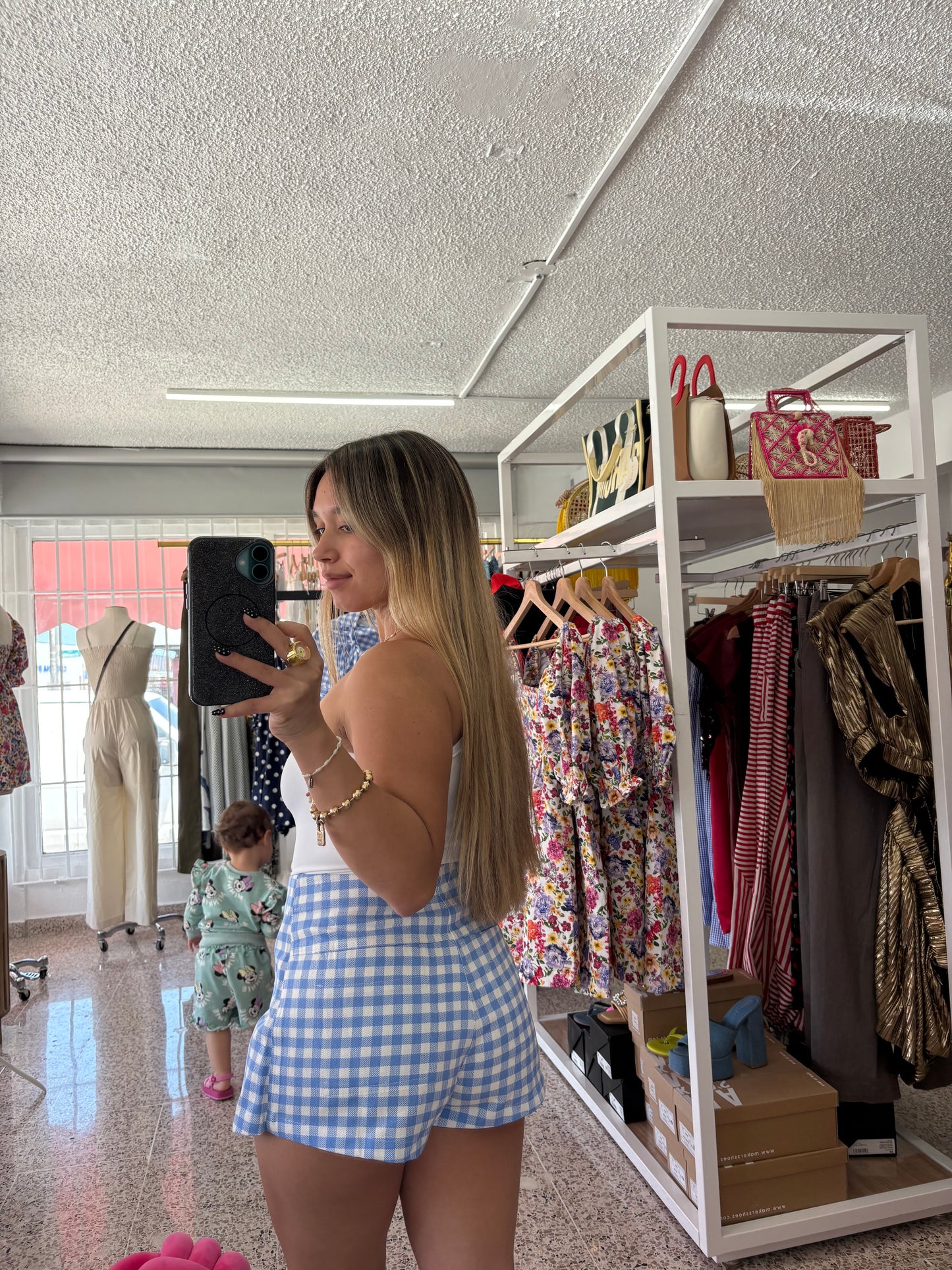 Light blue gingham skort