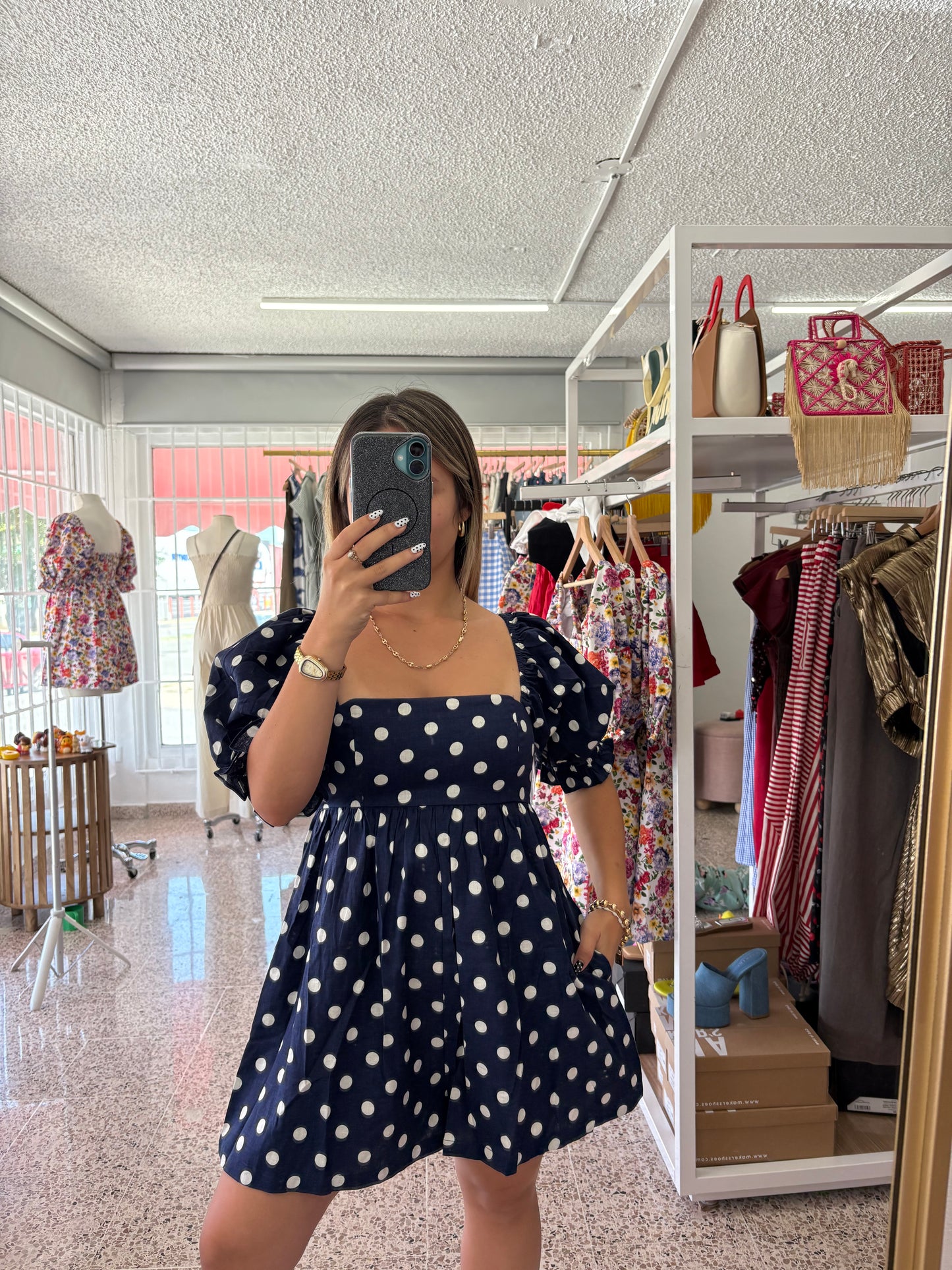 Navy Blue Polka Dot Romper