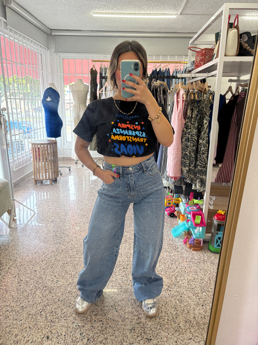 barrel rhinestone jean