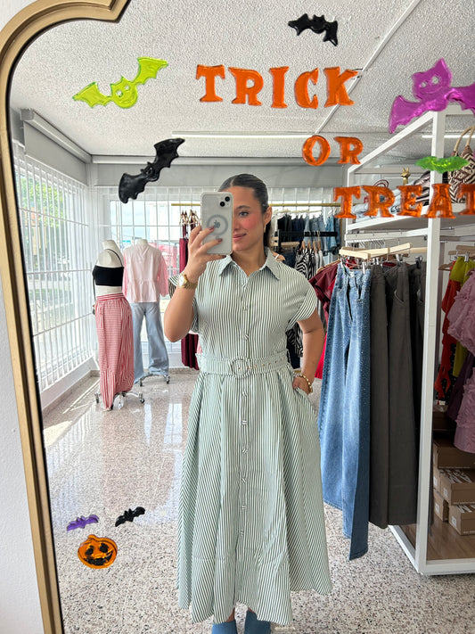 Green stripe maxi dress